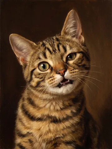 Cyber as a classical oil portrait, his lopsided face kept