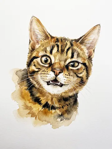 Cyber as a watercolour, his lopsided face kept