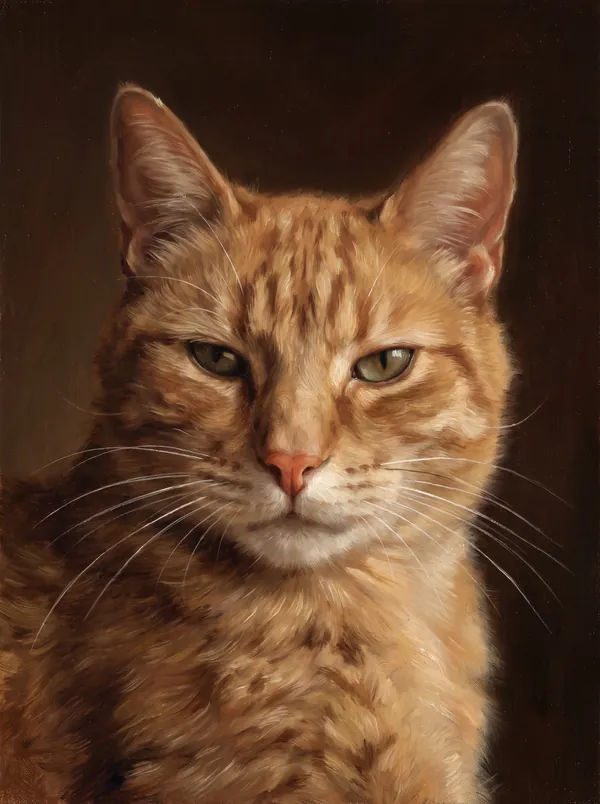 An orange tabby cat as a classical oil portrait